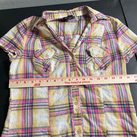Wet Seal Top‎ Womens Sz M Plaid Button Up Short Sleeve Shirt Y2K Vtg Retro - Picture 7 of 9